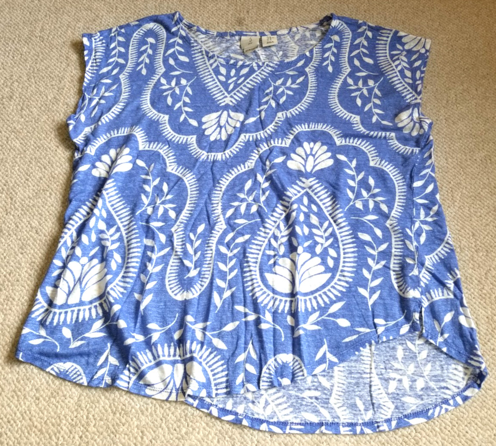 Womens Top-JOIE-blue/white paisley linen knit BOHO Resort Coastal Artsy-XL